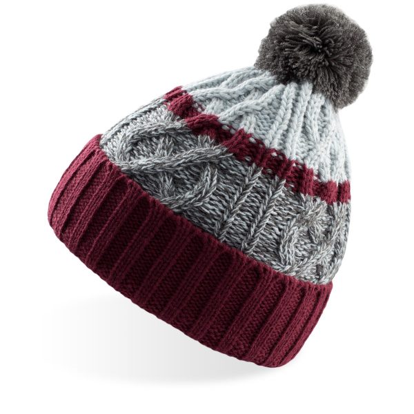 Burgundy Grey Knitted Beanie