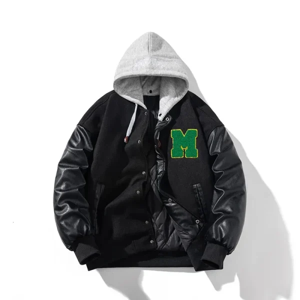 Black Varsity Jacket with Hood