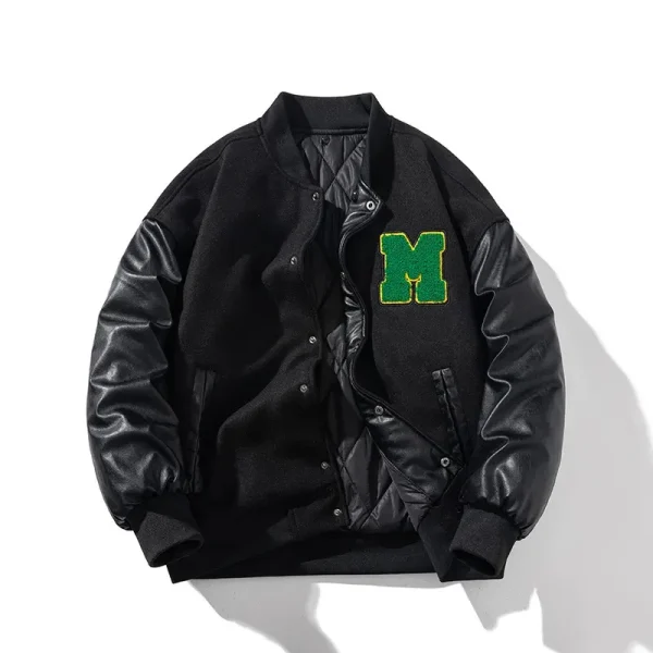 Black Varsity Jacket with Hood